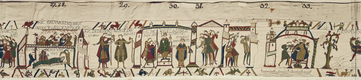 Death of Edward the Confessor and coronation of Harold, but an ominous star appears, Bayeux Tapestry by Unbekannt Unbekannt