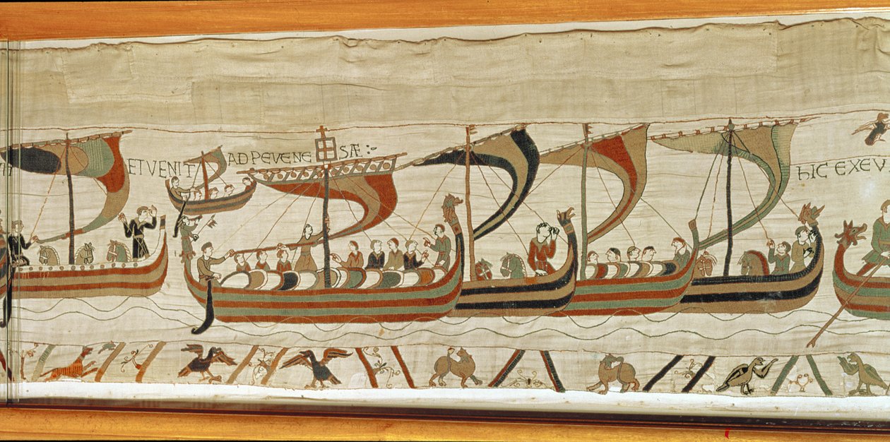 Duke William and the Norman invasion fleet cross the channel, Bayeux Tapestry by Unbekannt Unbekannt