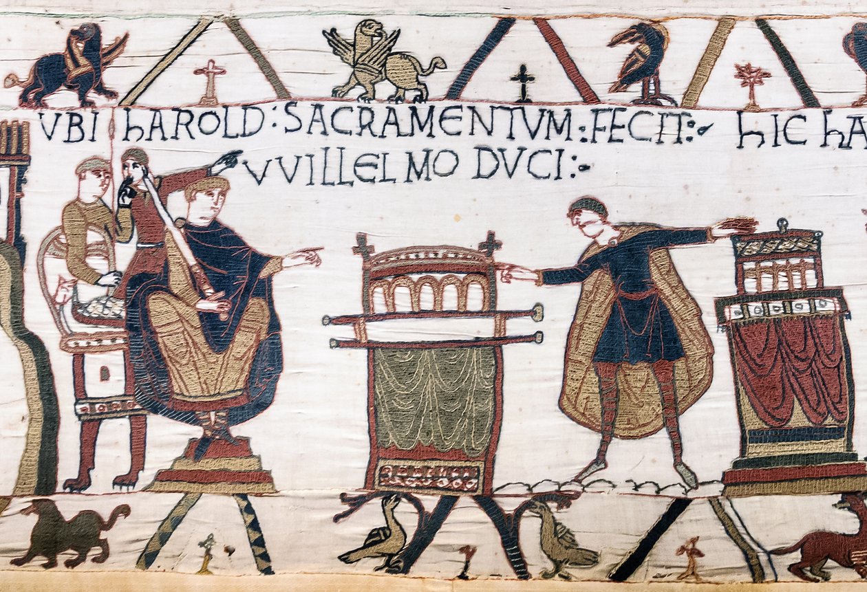 Harold Swears a Sacred Oath to William at Bayeux, Bayeux Tapestry by Unbekannt Unbekannt