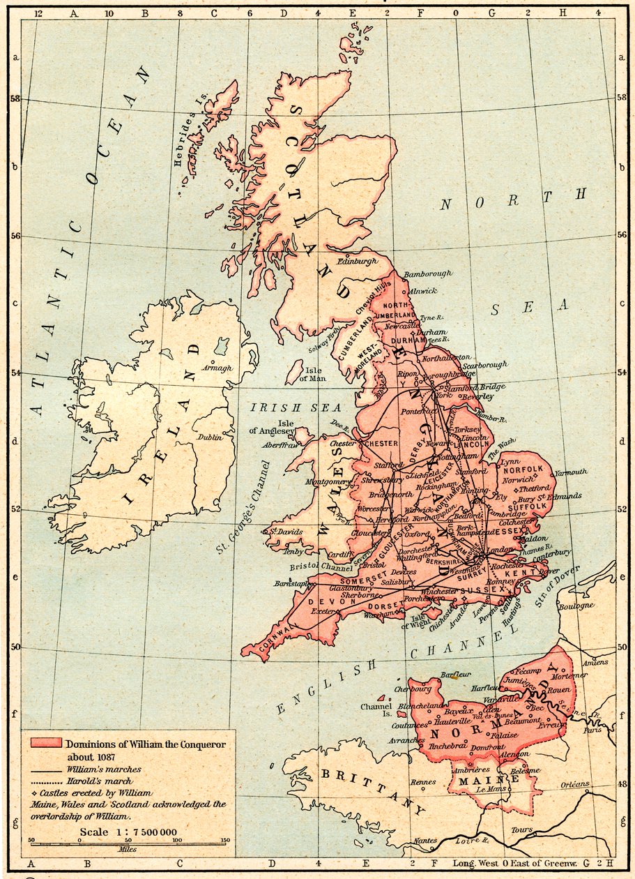 Map of Great Britain showing the dominions of William the Conqueror, c.1087, from Historical Atlas, published 1923 by Unbekannt Unbekannt