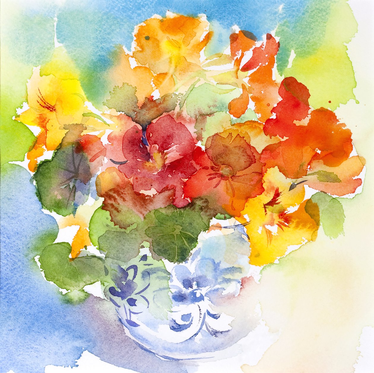 Nasturtium in Delft Vase by Unbekannt Unbekannt