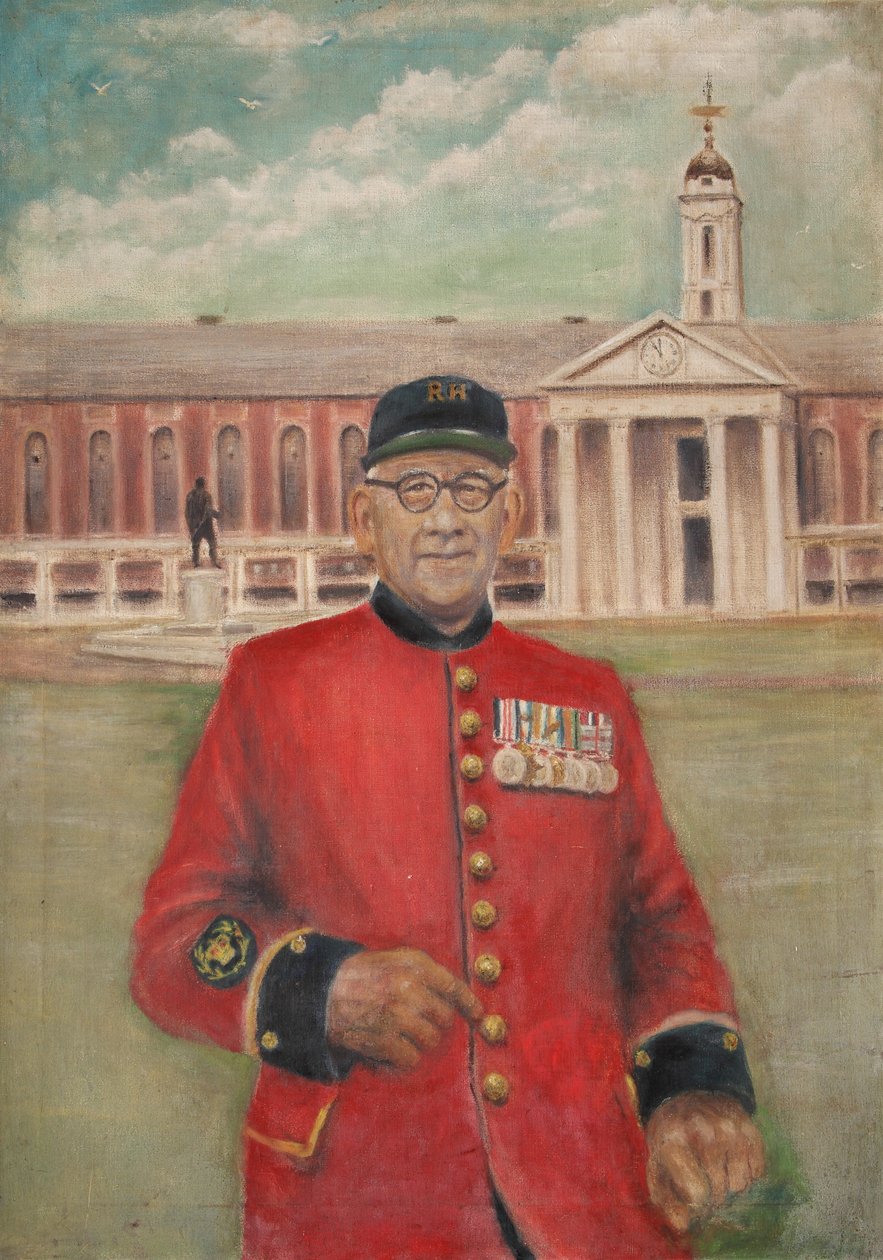 Portrait of an In-Pensioner with the Hospital in the Background by Unbekannt Unbekannt