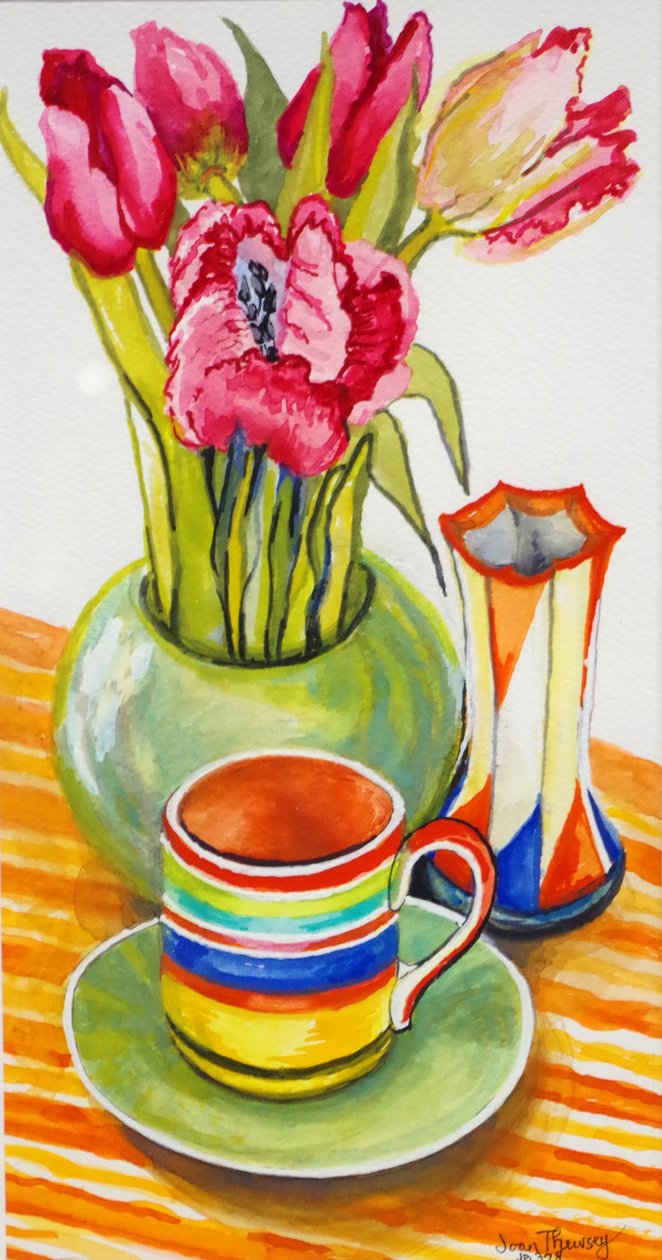 Striped Cup with Saucer, Vase and Tulips by Unbekannt Unbekannt