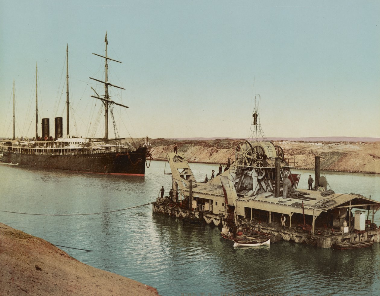 Suez Canal, Ship and Dredging Machine by Unbekannt Unbekannt