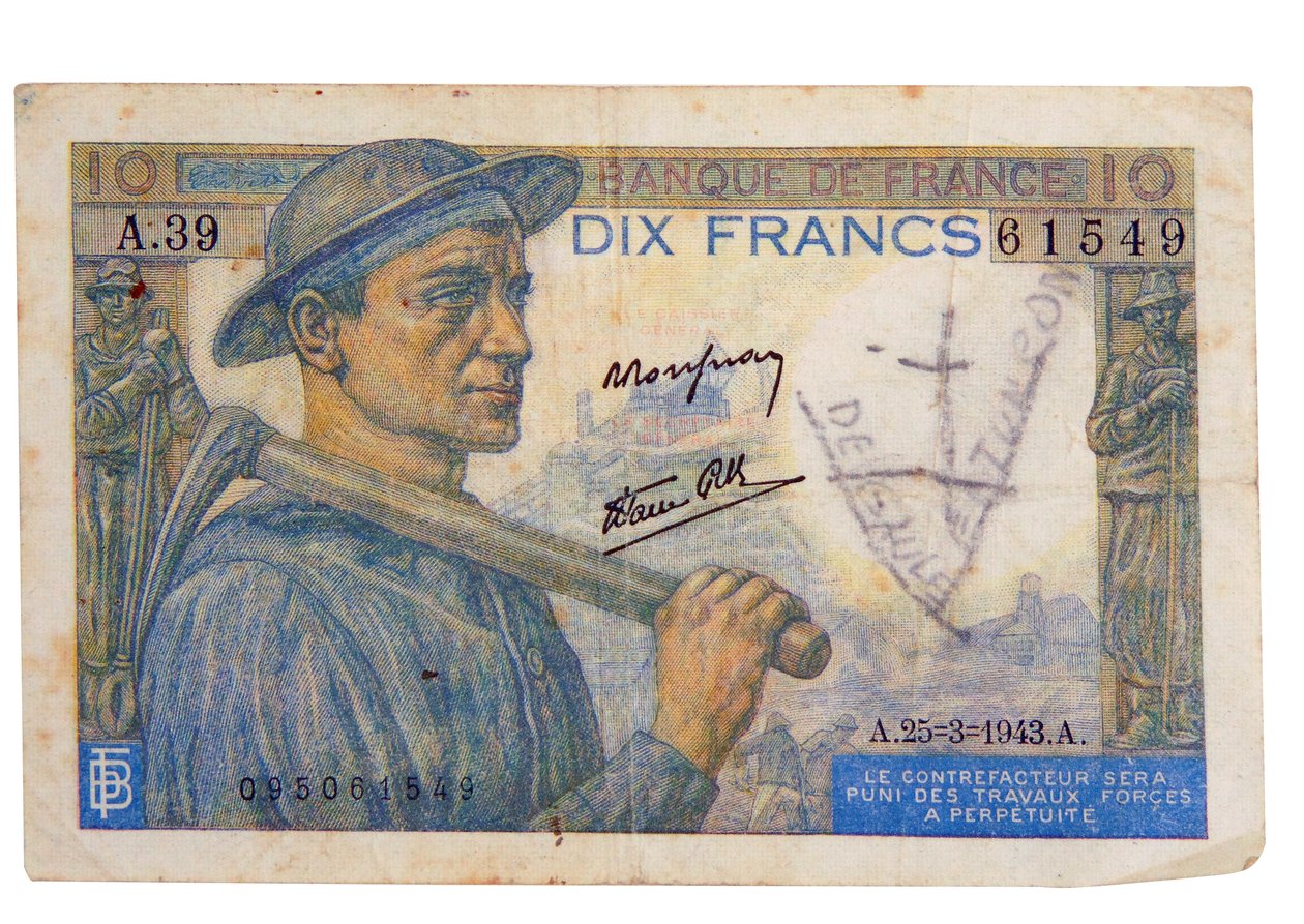 1942 10-Franc Note by Unbekannter Künstler