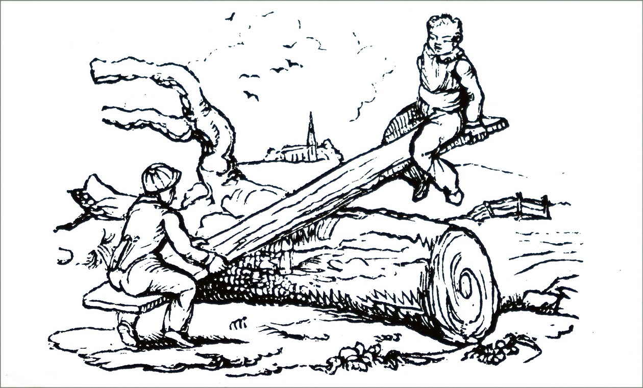 Children Playing on an Early See-Saw by Unbekannt