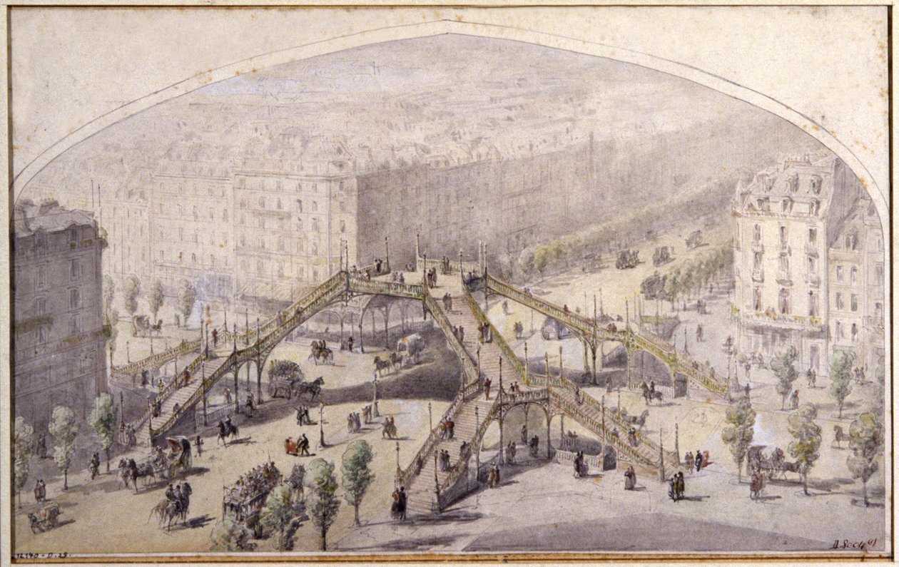 Footbridge in Paris, c.1880 by Unbekannter Künstler