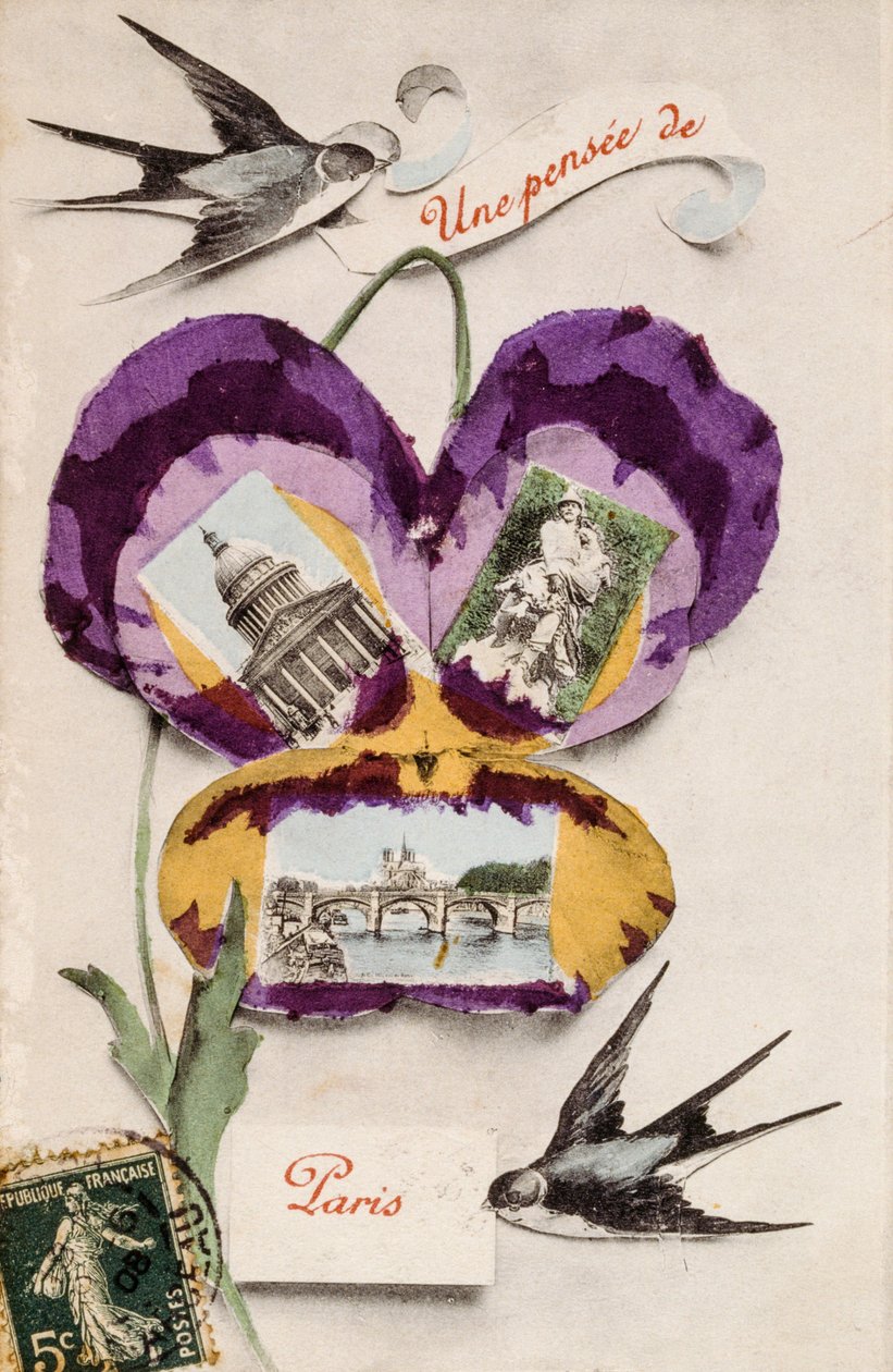 French Greeting Card with Floral Elements by Unbekannter Künstler