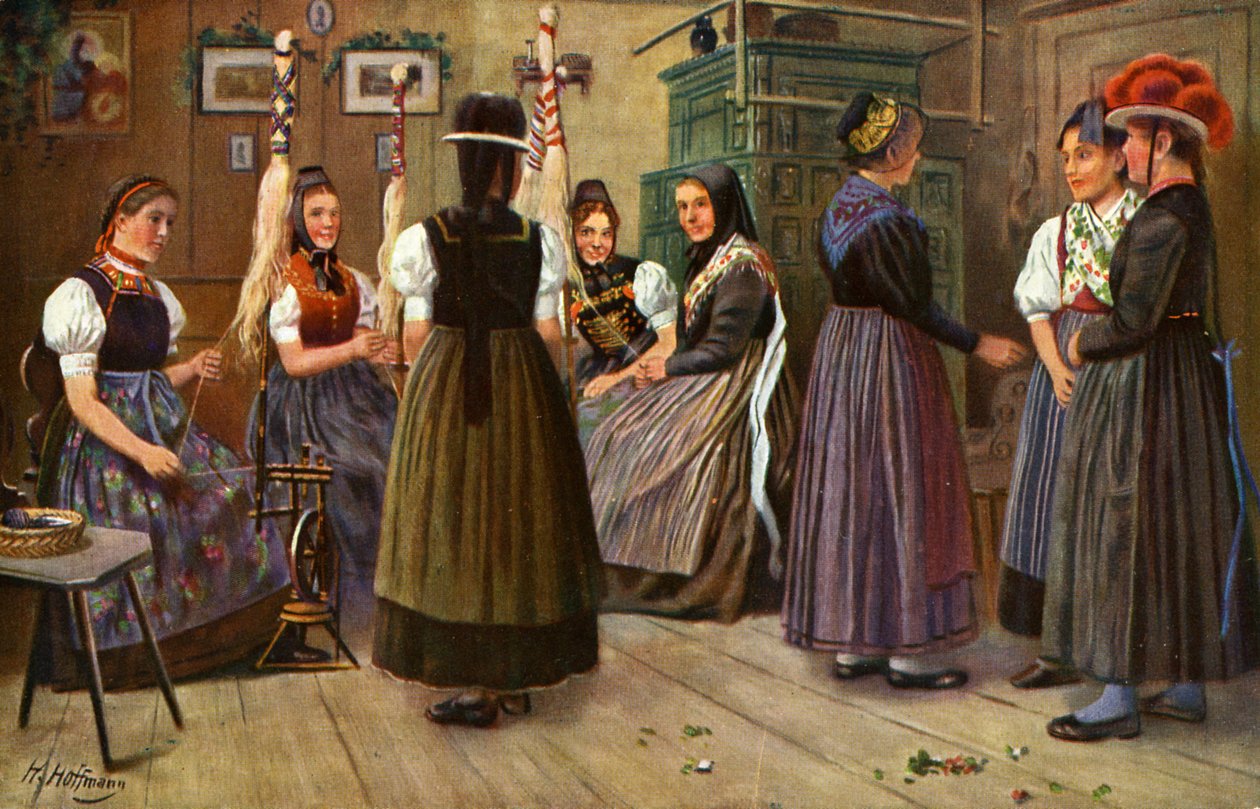 German Women at the Spinning Wheel by Unbekannter Künstler