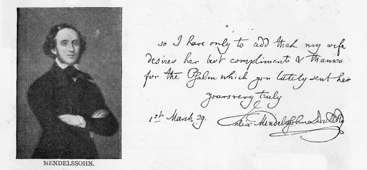 Handwriting and signature of Mendelssohn by Unbekannt