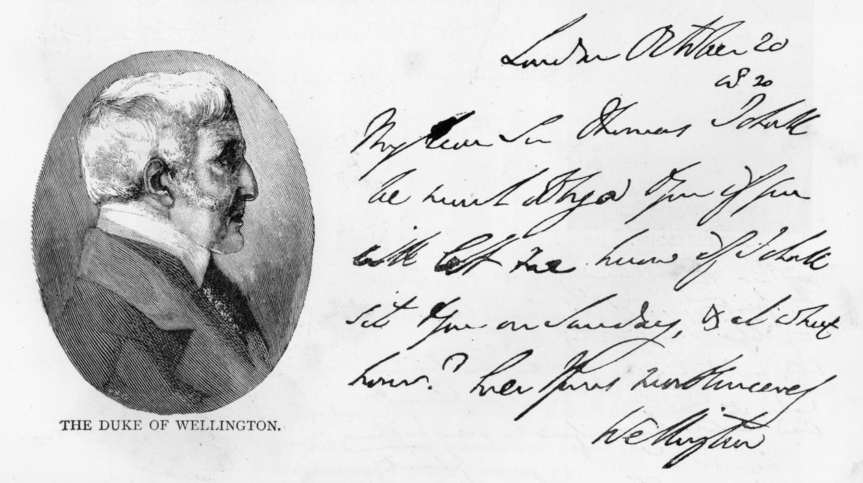 Handwriting and signature of Arthur Wellesley by Unbekannt