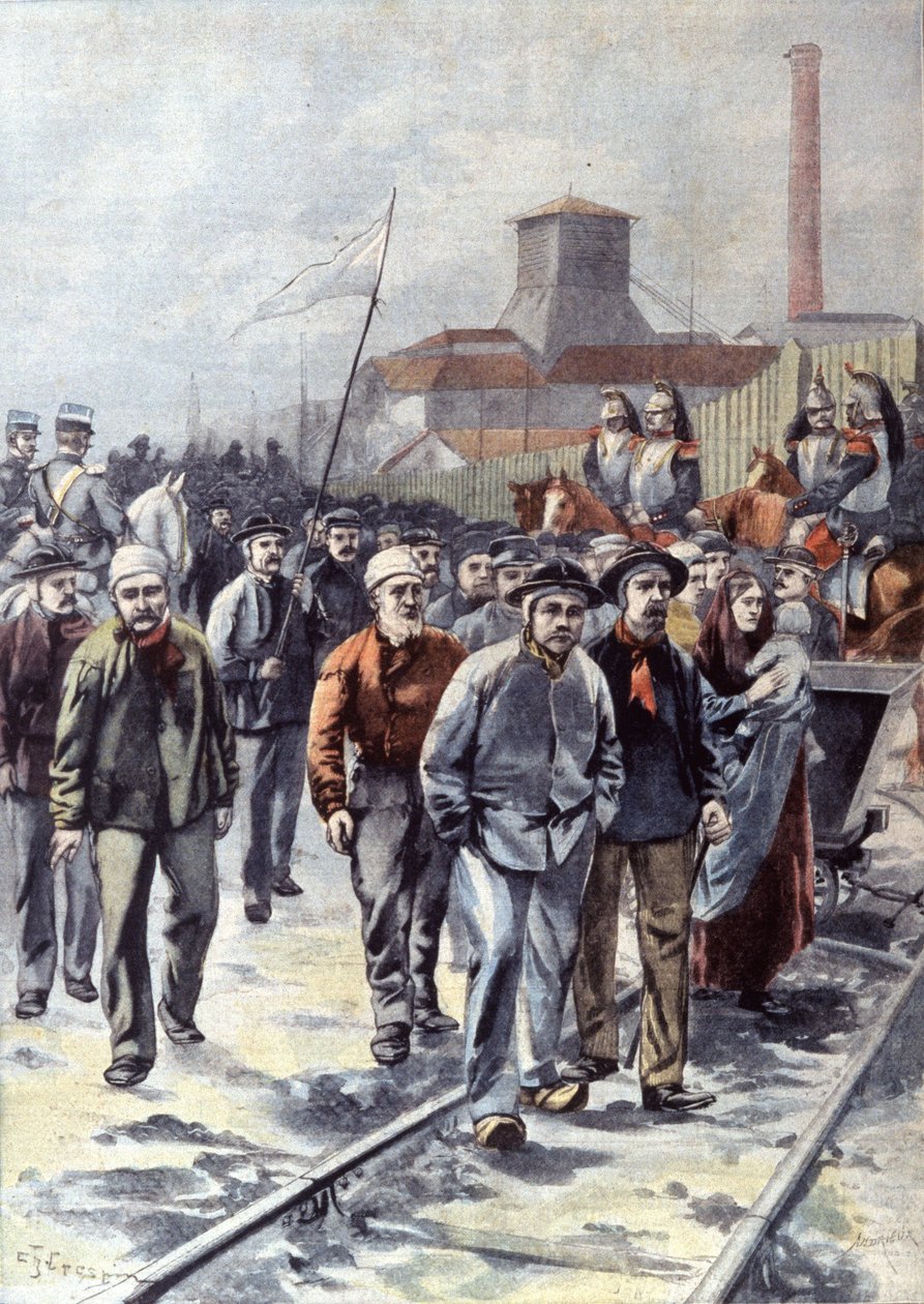 Miners on strike in Courrieres by Unbekannter Künstler