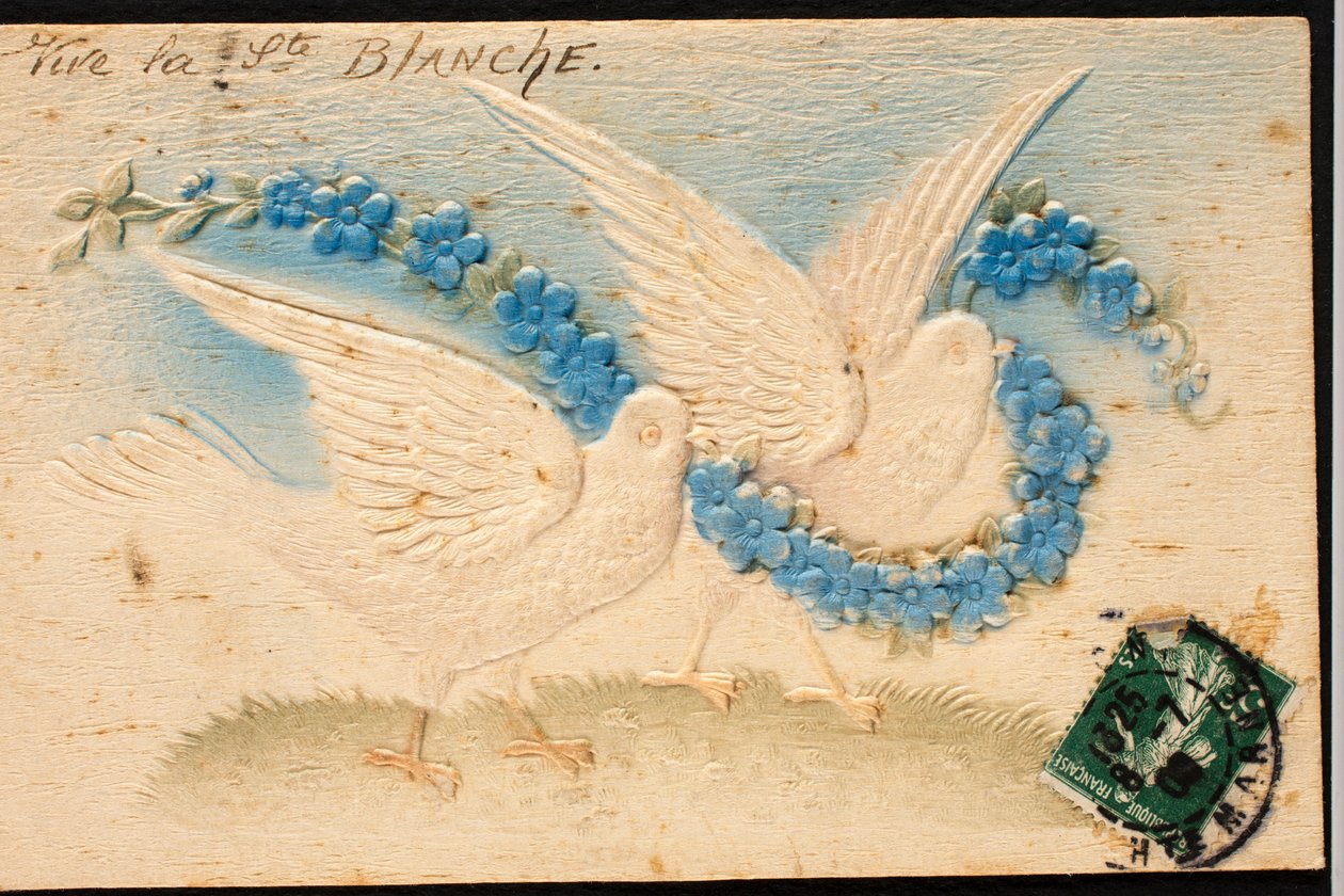 Old fabric postcard / Dove by Unbekannt