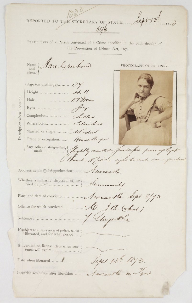 Prison Registration Card for Ann Graham by Unbekannt