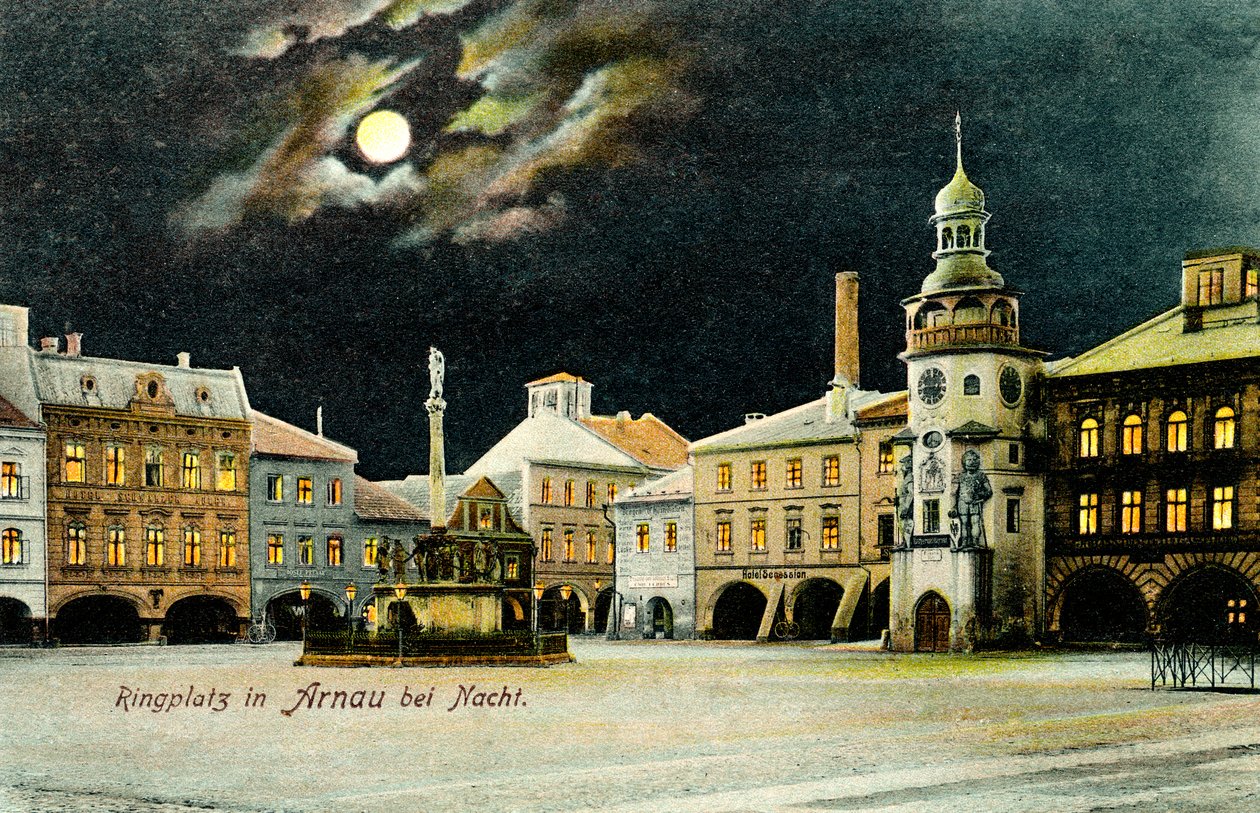 Square in Hostinné by night by Unbekannter Künstler