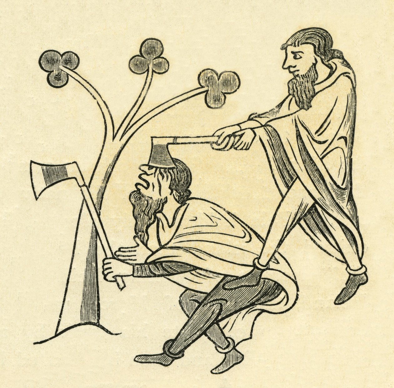 Two Fighting Irishmen with Axes by Unbekannter Künstler