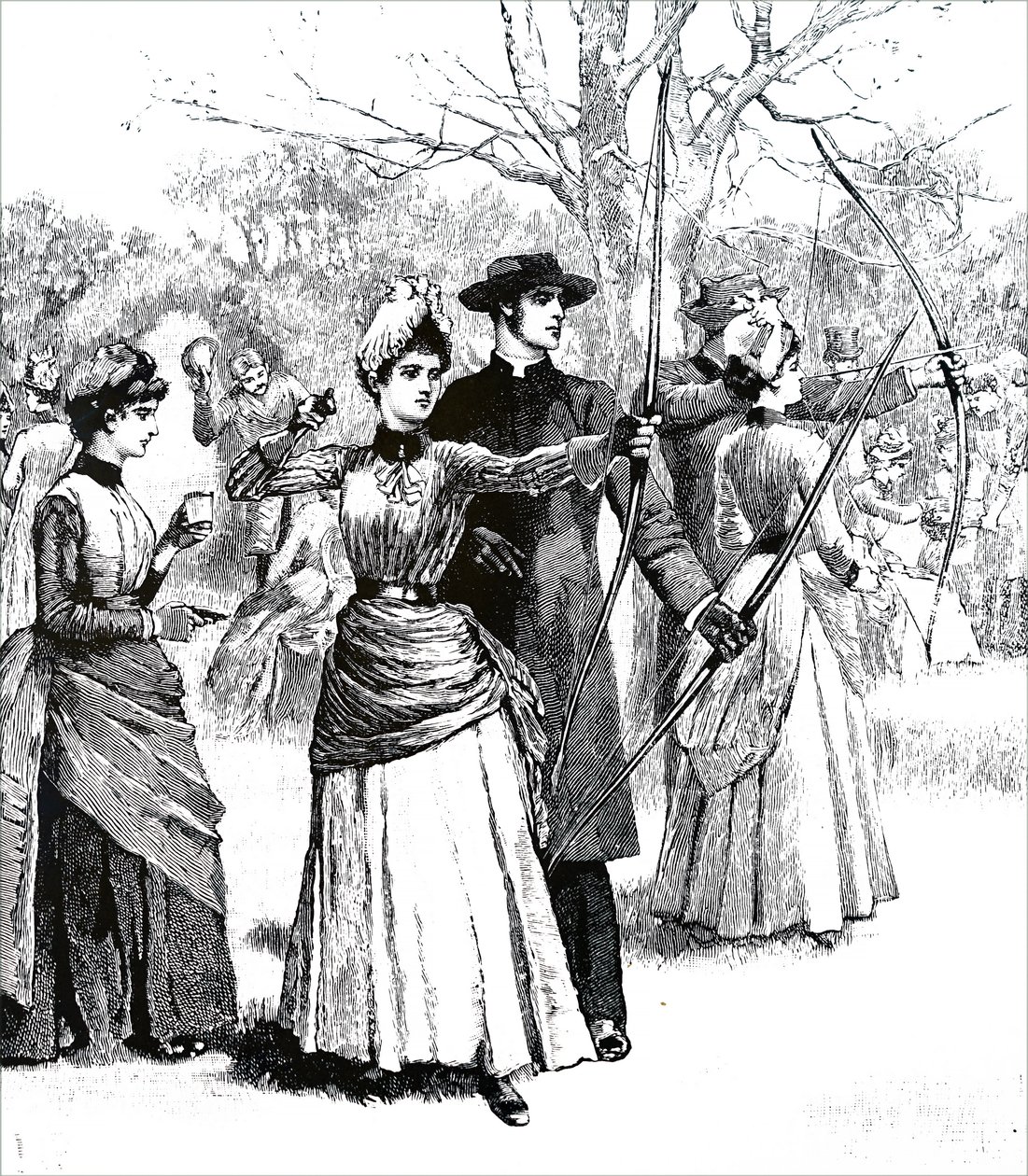 Young ladies practicing their archery skills by Unbekannt