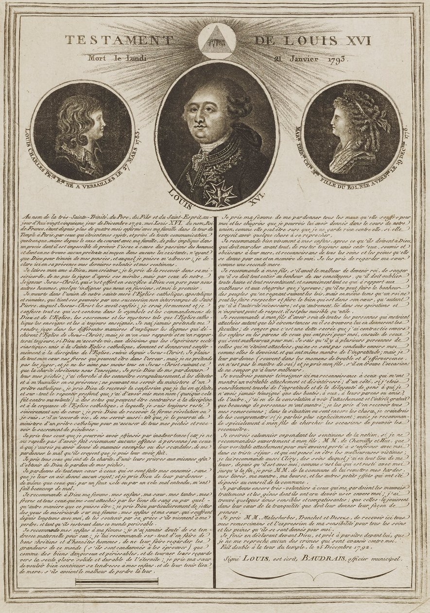 Testament of Louis XVI by Unidentified