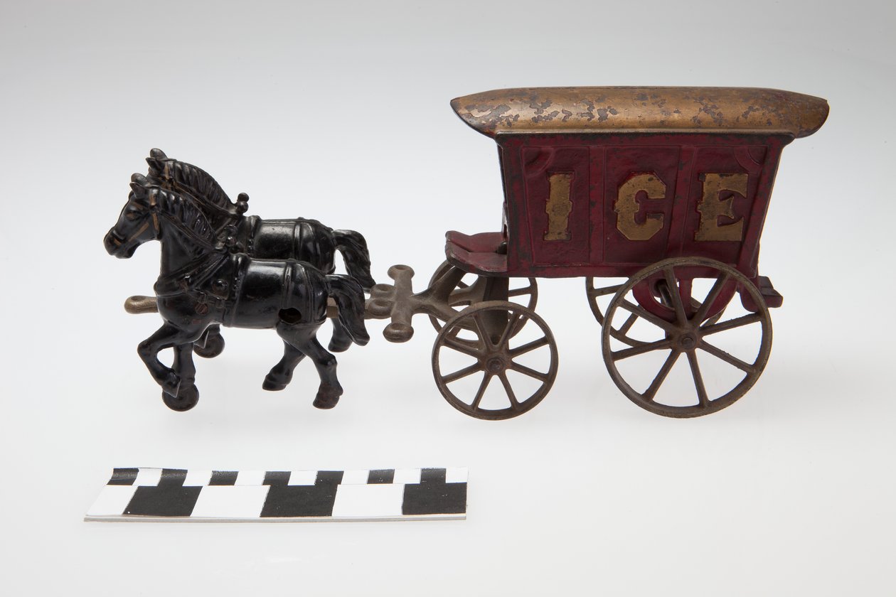Cast Iron Toy Ice Wagon Pulled by Two Black Horses by Unknown