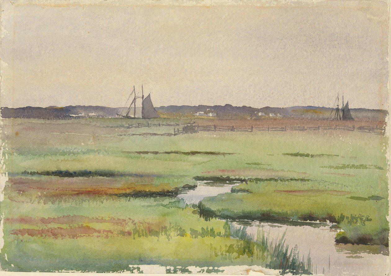 Marsh Landscape with Boats by Unknown