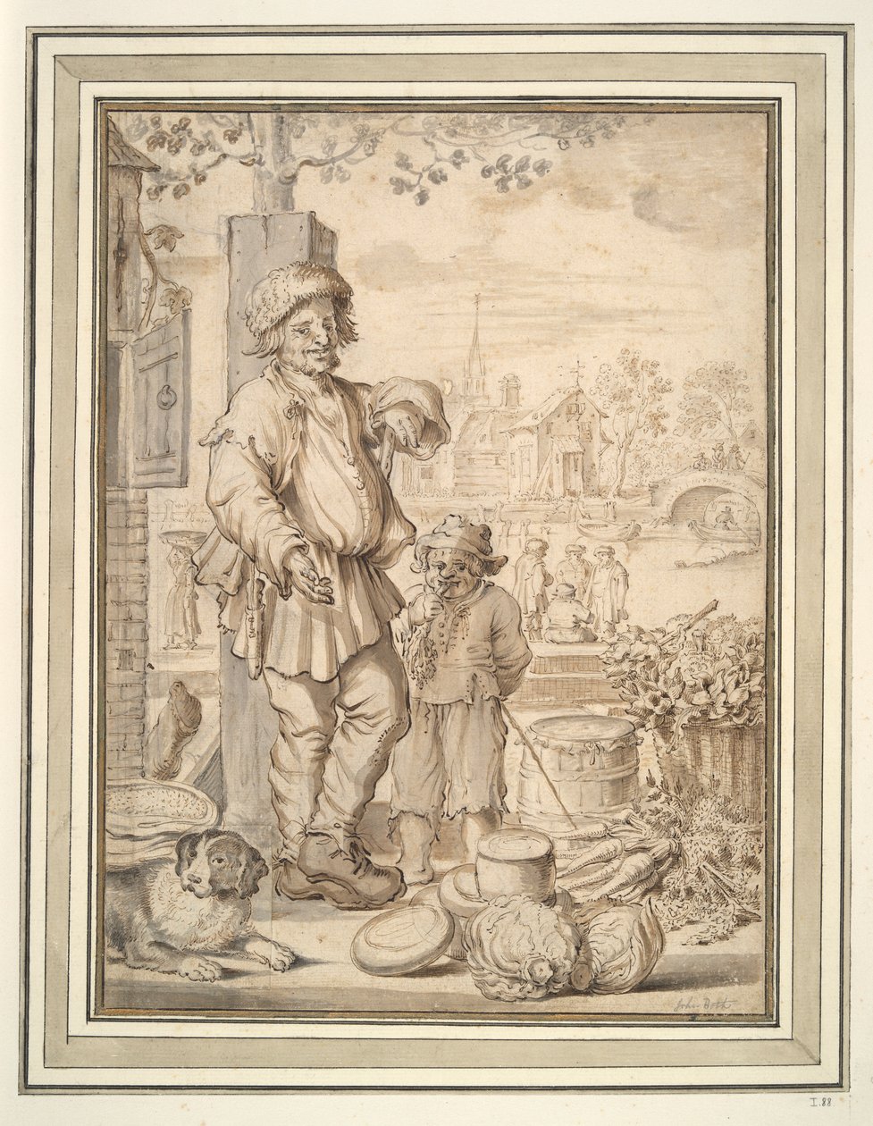 Peasant Man and Child at Market by Unknown