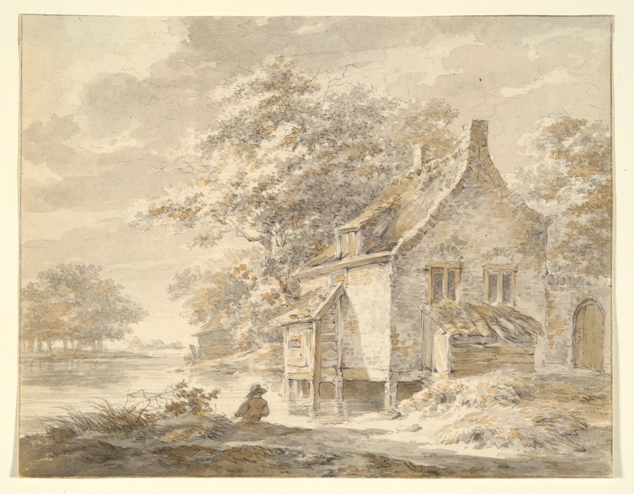 River Landscape with House by Unknown
