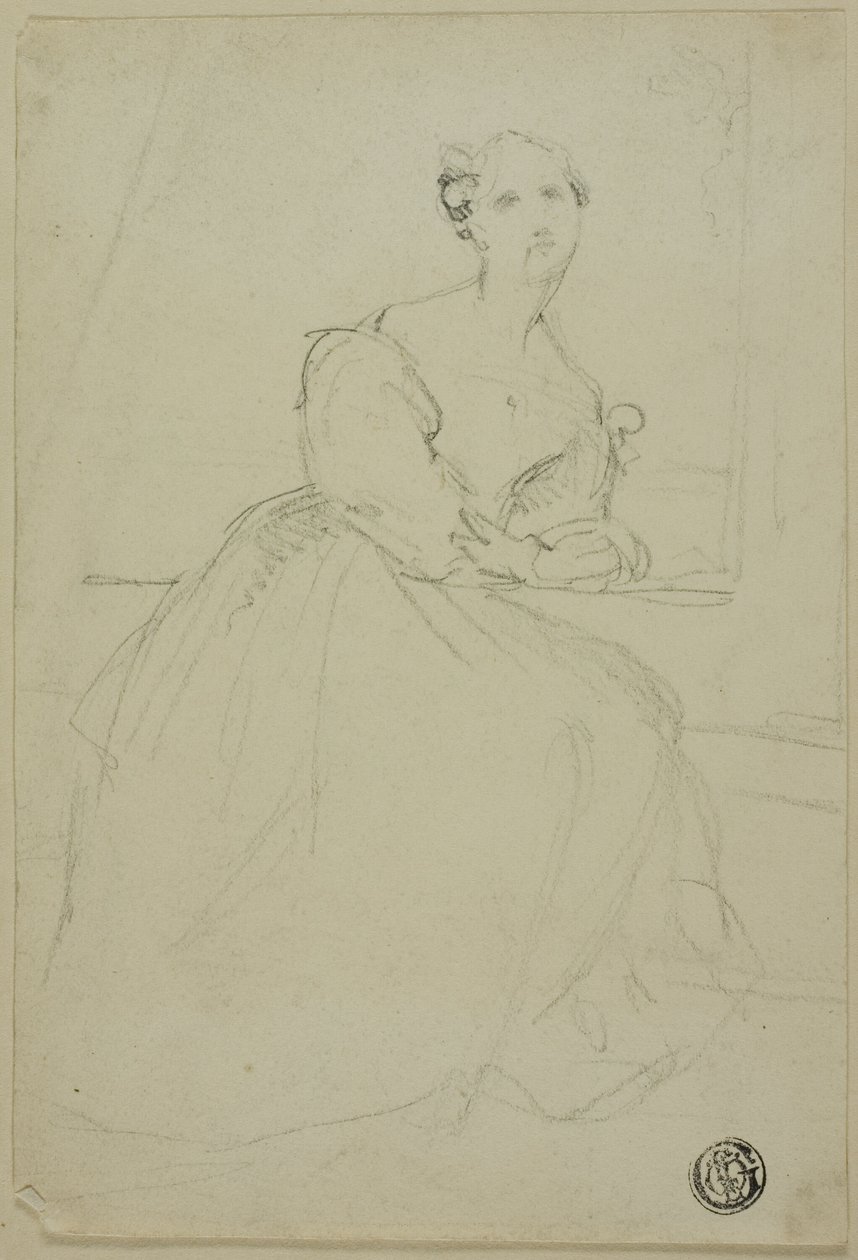 Sketch of Seated Woman in Evening Dress by Unknown