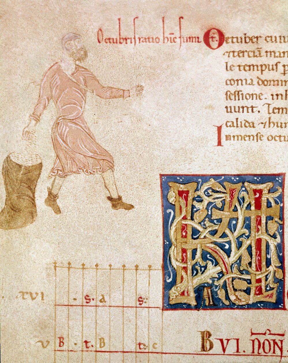 A Peasant Sowing, Month of October by Unknown artist