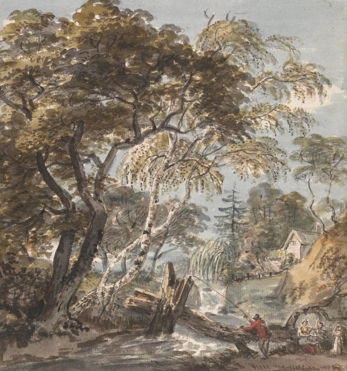 A Wood Stream with Angler by Unknown artist