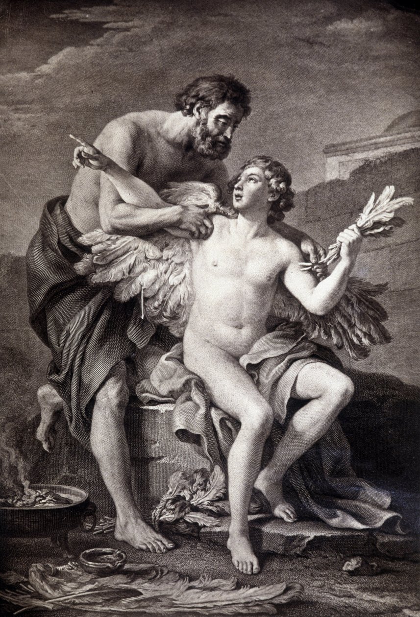 Daedalus and Icarus. 19th Century Engraving. by Unknown artist