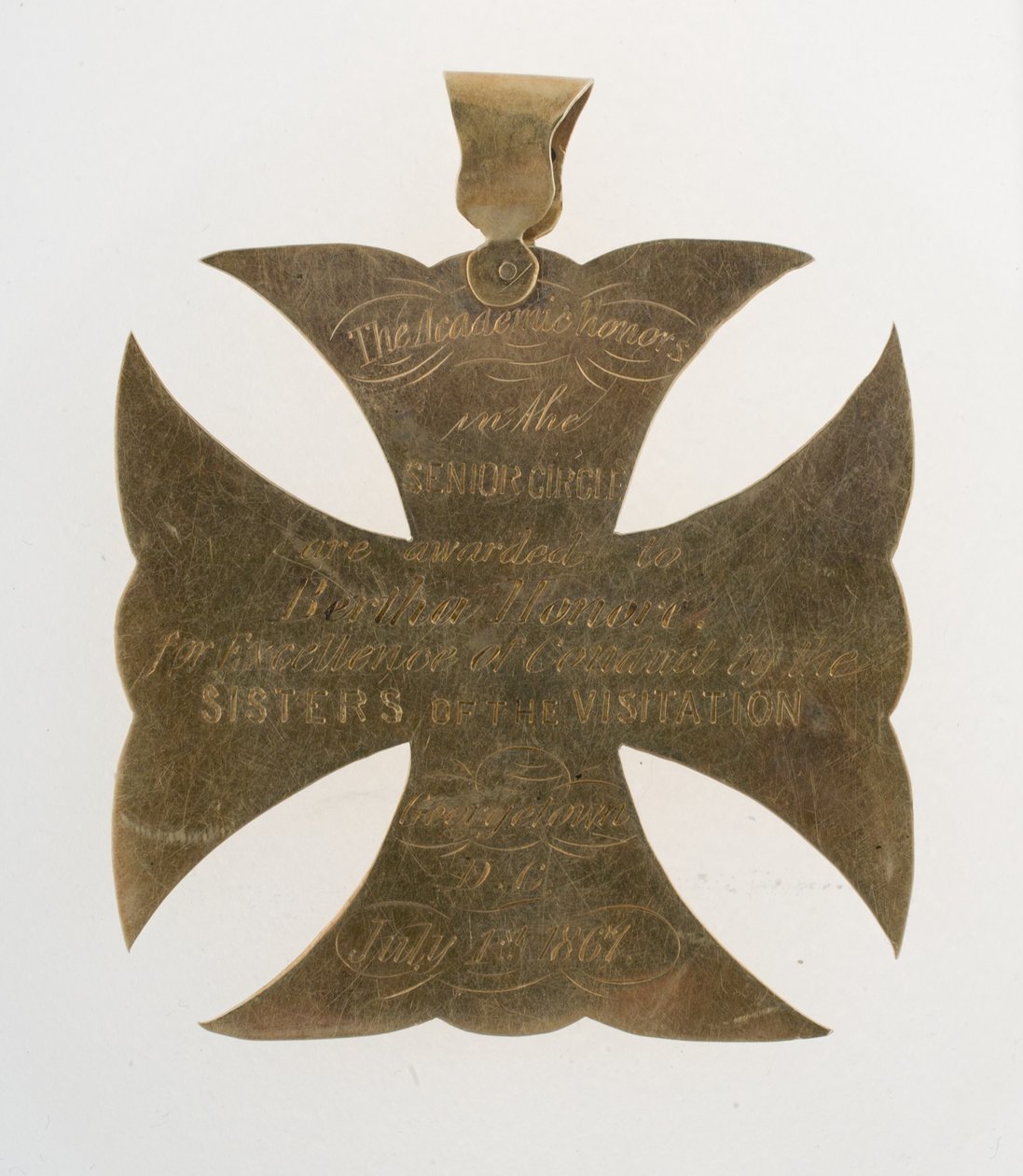 Maltese cross pendant awarded to Bertha Palmer by Unknown artist