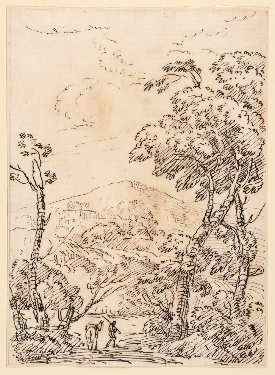 Man with Donkey in Landscape by Unknown artist