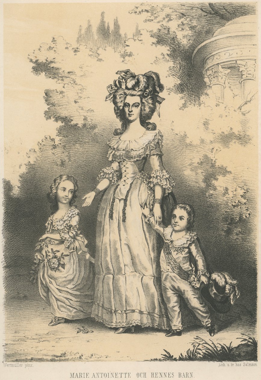 Marie-Antoinette walking with her children by Unknown artist