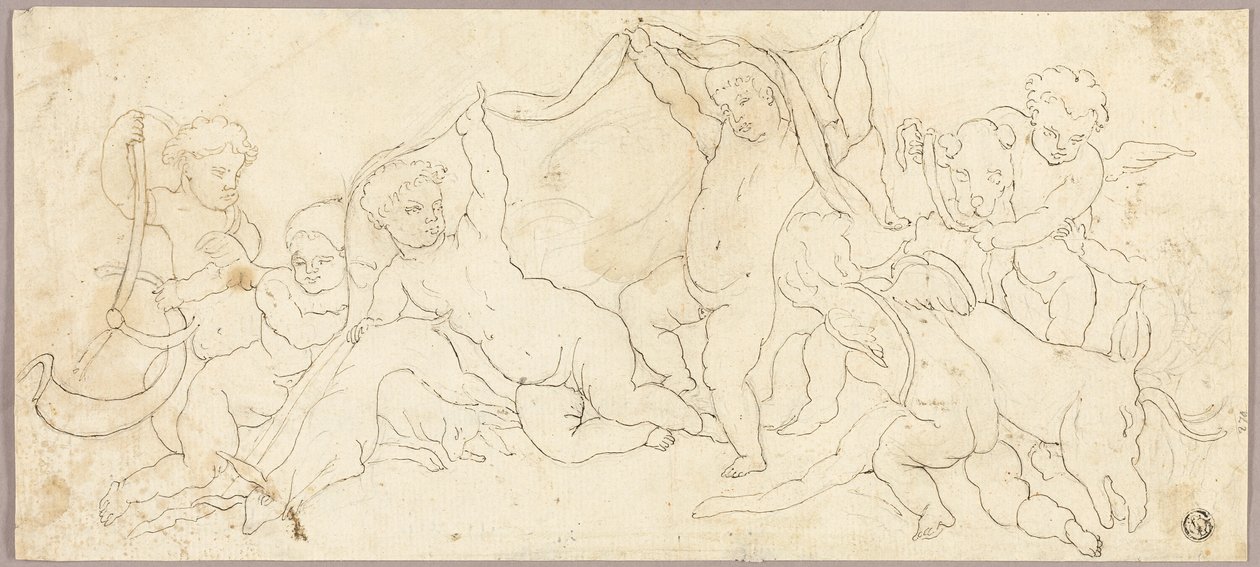Putti at Play with Deer and Dog by Unknown artist