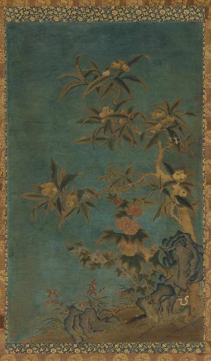 Tapestry: Fruit Trees and Hollyhocks by Unknown artist