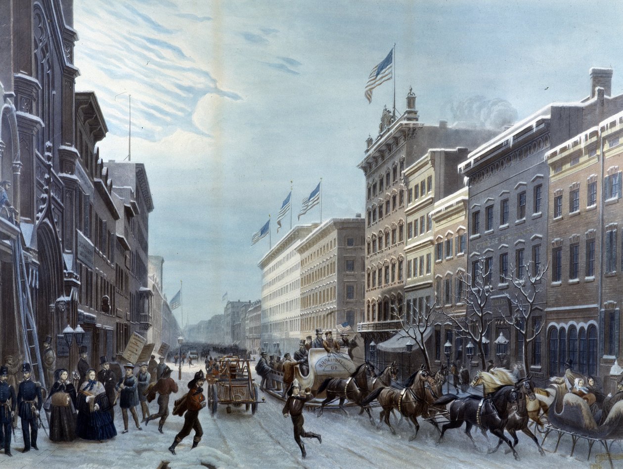 Winter scene on Broadway, New York by Unknown artist