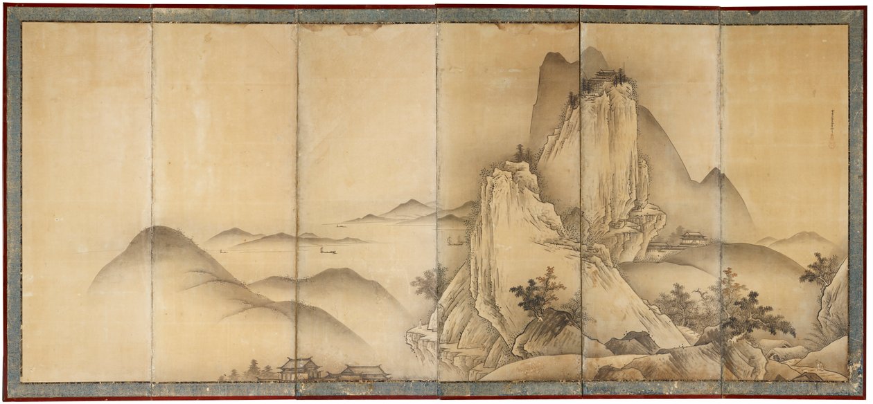 Landscape with Travelers on Mountain Paths by Unkoku Toyo