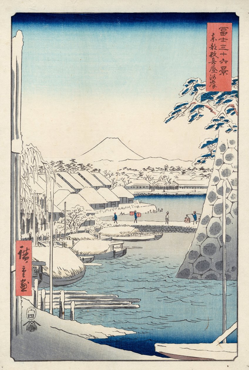 Riverbank at Sukiya in Edo, from the series Thirty-six Views of Mount Fuji by Utagawa Hiroshige