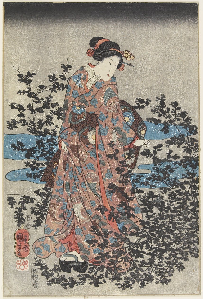 Night Scene with a Beauty and Bush Clovers, 1847-1852 by Utagawa Kuniyoshi