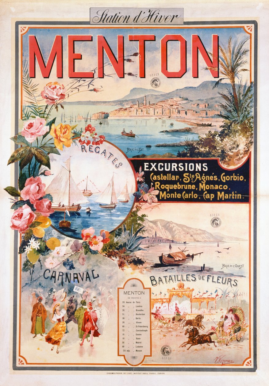 Poster Advertising Menton as a Winter Resort by V. Nozeran