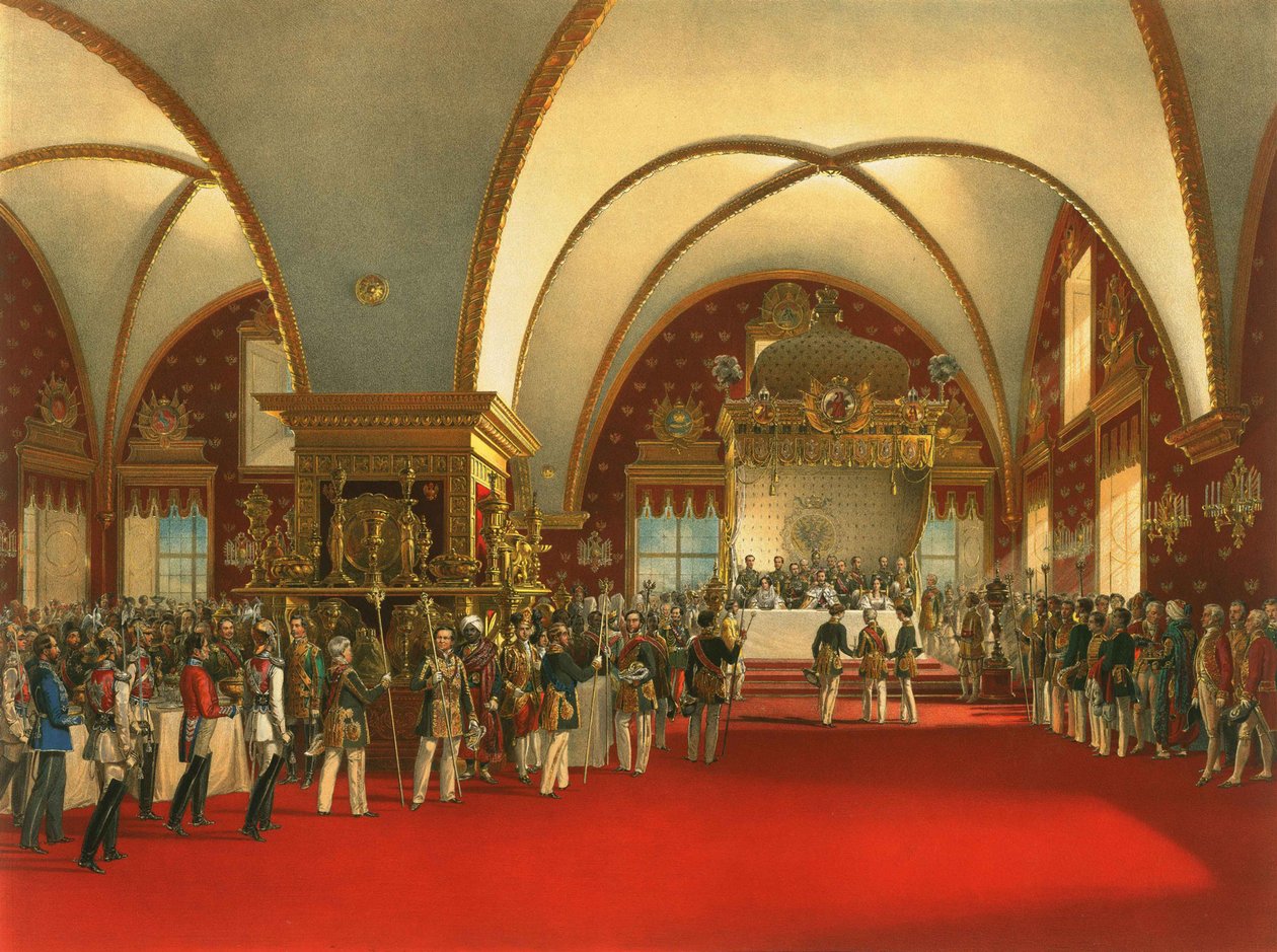 Coronation banquet of Tsar Alexander II in the main hall of the Palace of Facets by Georg Wilhelm Timm