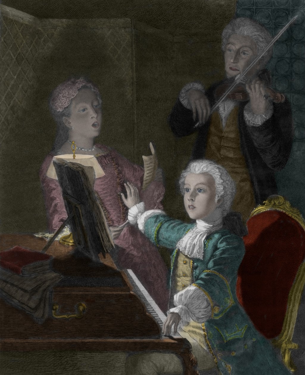 Wolfgang Amadeus Mozart with his Father, Leopold and Sister, Marie-Anne by Victor Louis Focillon