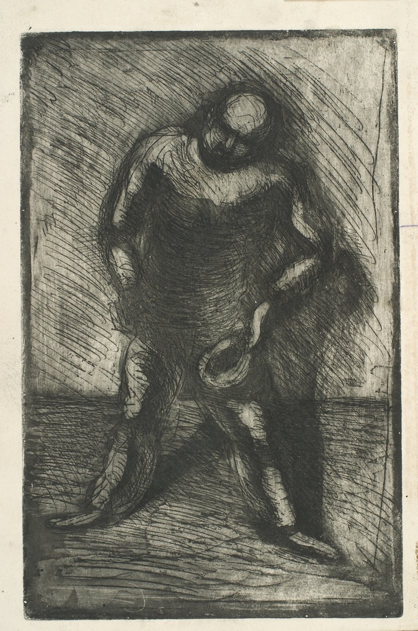 Man Squatting with Hat in Hand by Vilhelm Lundstrøm
