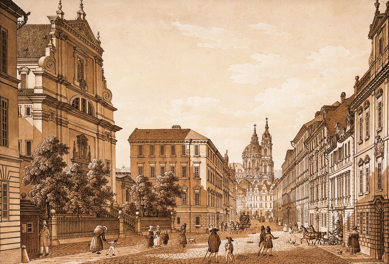 View of the Karmelitská Street towards the Church of St. Nicholas, Prague by Vincenc Morstadt