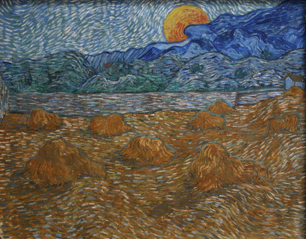 Landscape with Sheaves of Wheat and Rising Moon by Vincent van Gogh