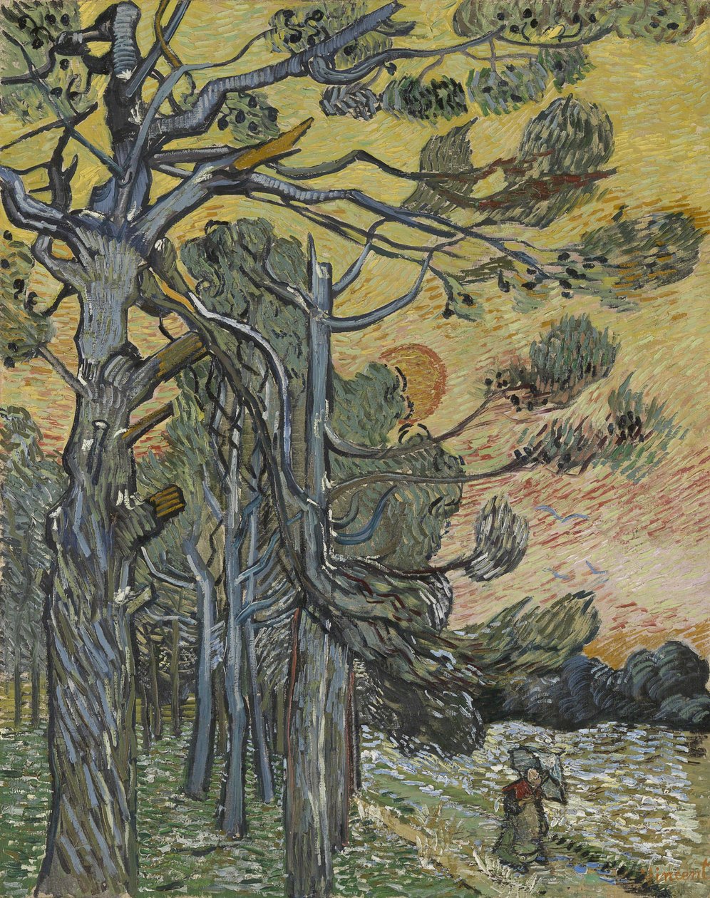 Pine Trees at Sunset by Vincent van Gogh