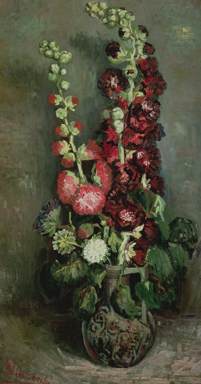 Vase of Hollyhocks by Vincent van Gogh
