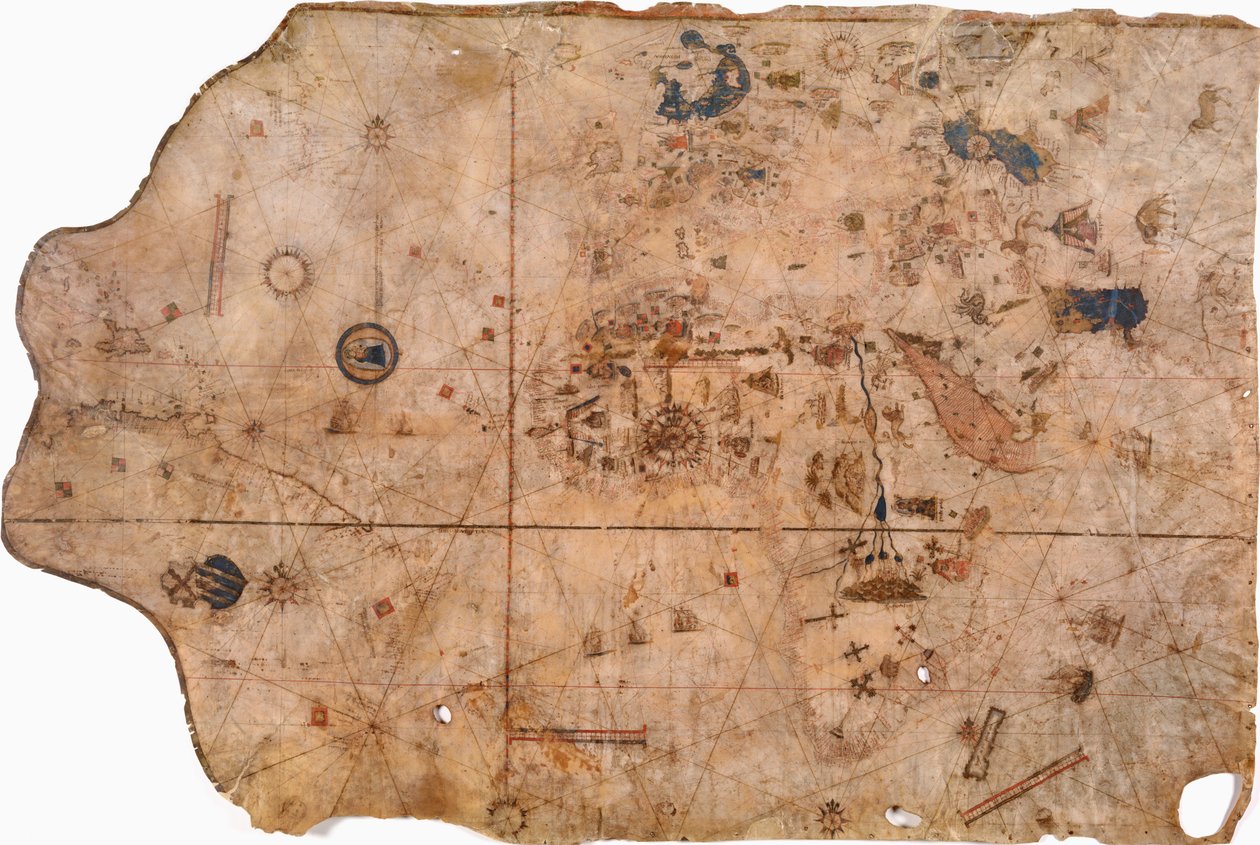 World Chart, from Eastern Coasts of America to India by Visconte Maggiolo