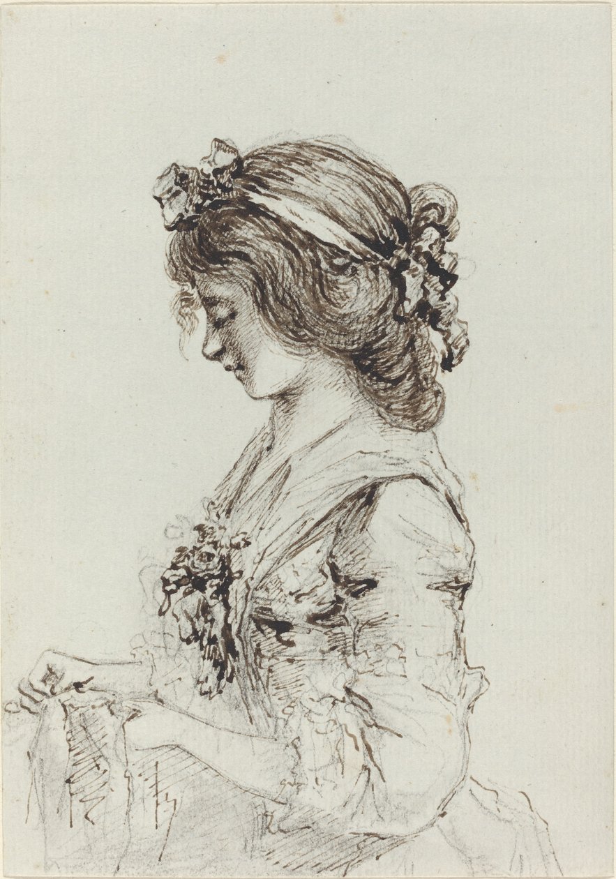 A Young Woman Sewing by Vivant Denon