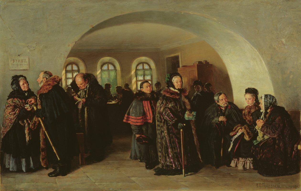 The Treasury at the Pension Day by Vladimir Egorovic Makovsky